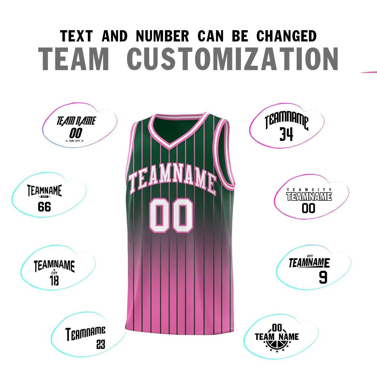 Custom Green Pink Gradient Fashion Sets Sports Stripe Uniform Basketball Jersey