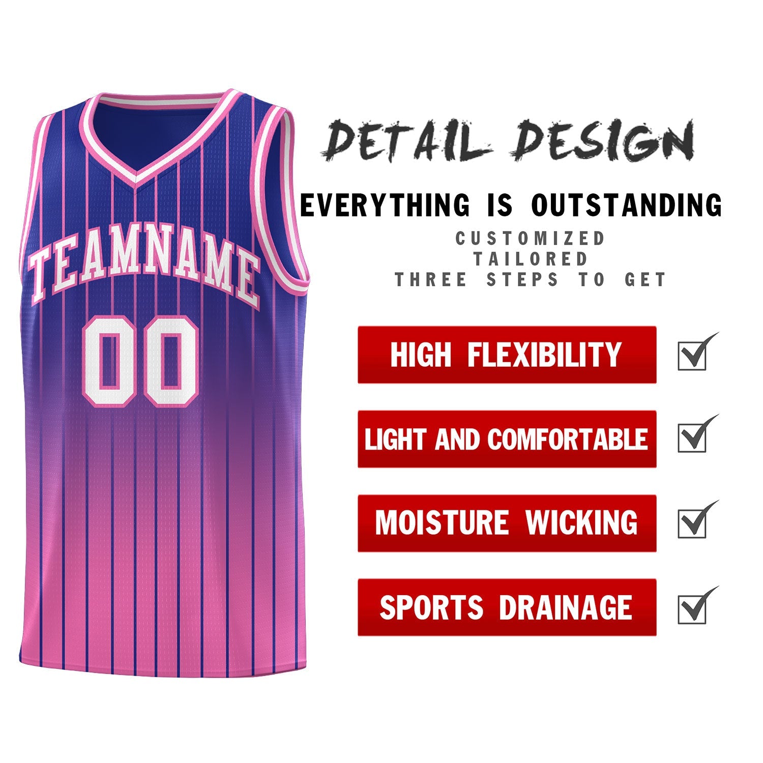 Custom Royal Pink Gradient Fashion Sets Sports Stripe Uniform Basketball Jersey