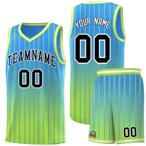 Custom Powder Blue Neon Green Gradient Fashion Sets Sports Stripe Uniform Basketball Jersey