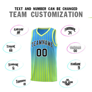 Custom Powder Blue Neon Green Gradient Fashion Sets Sports Stripe Uniform Basketball Jersey