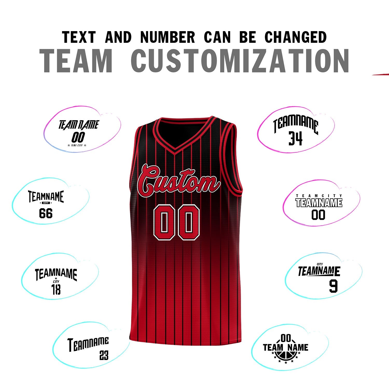 Custom Black Red Gradient Fashion Sets Sports Stripe Uniform Basketball Jersey