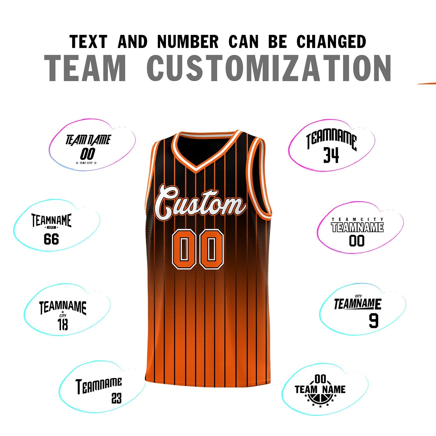 Custom Black Orange Gradient Fashion Sets Sports Stripe Uniform Basketball Jersey