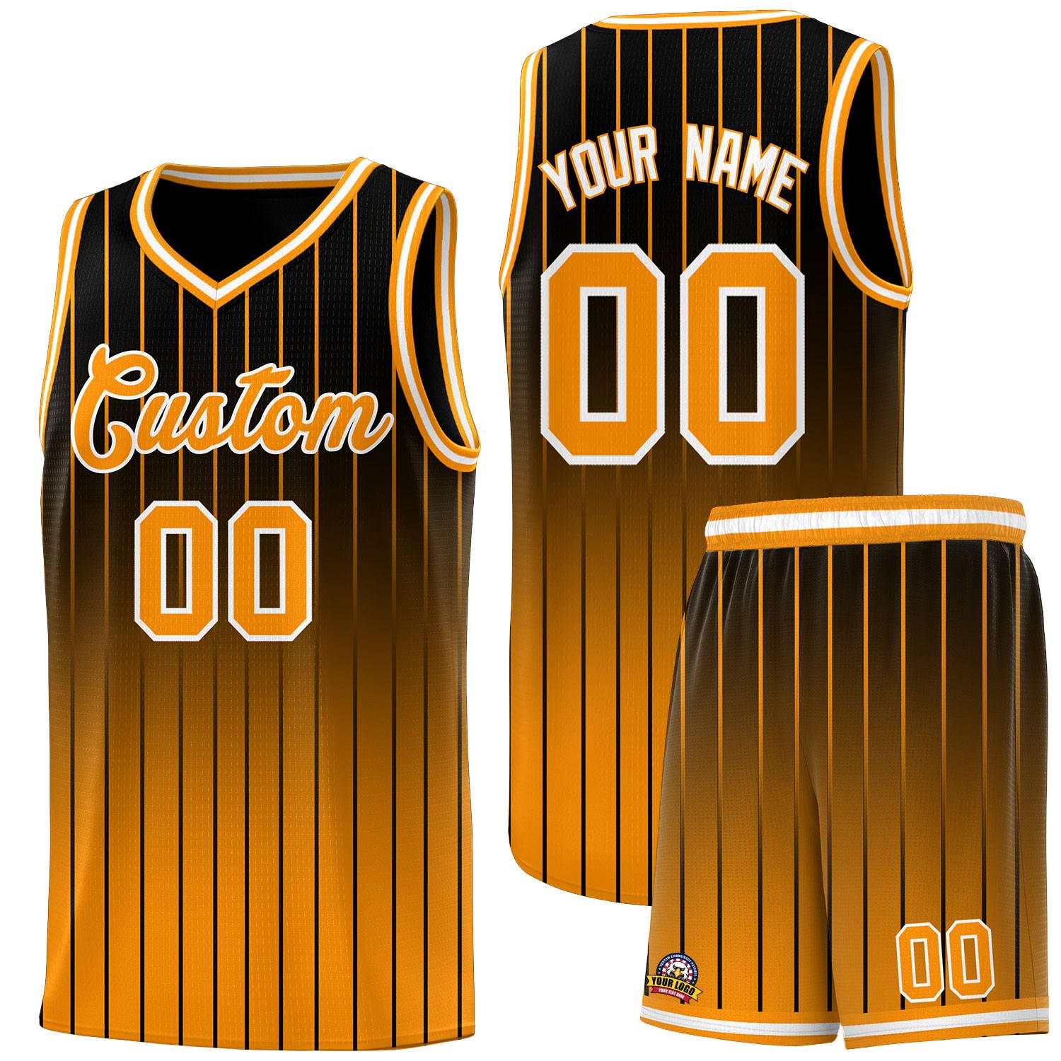 Custom Black Orange Gradient Fashion Sets Sports Stripe Uniform Basketball Jersey