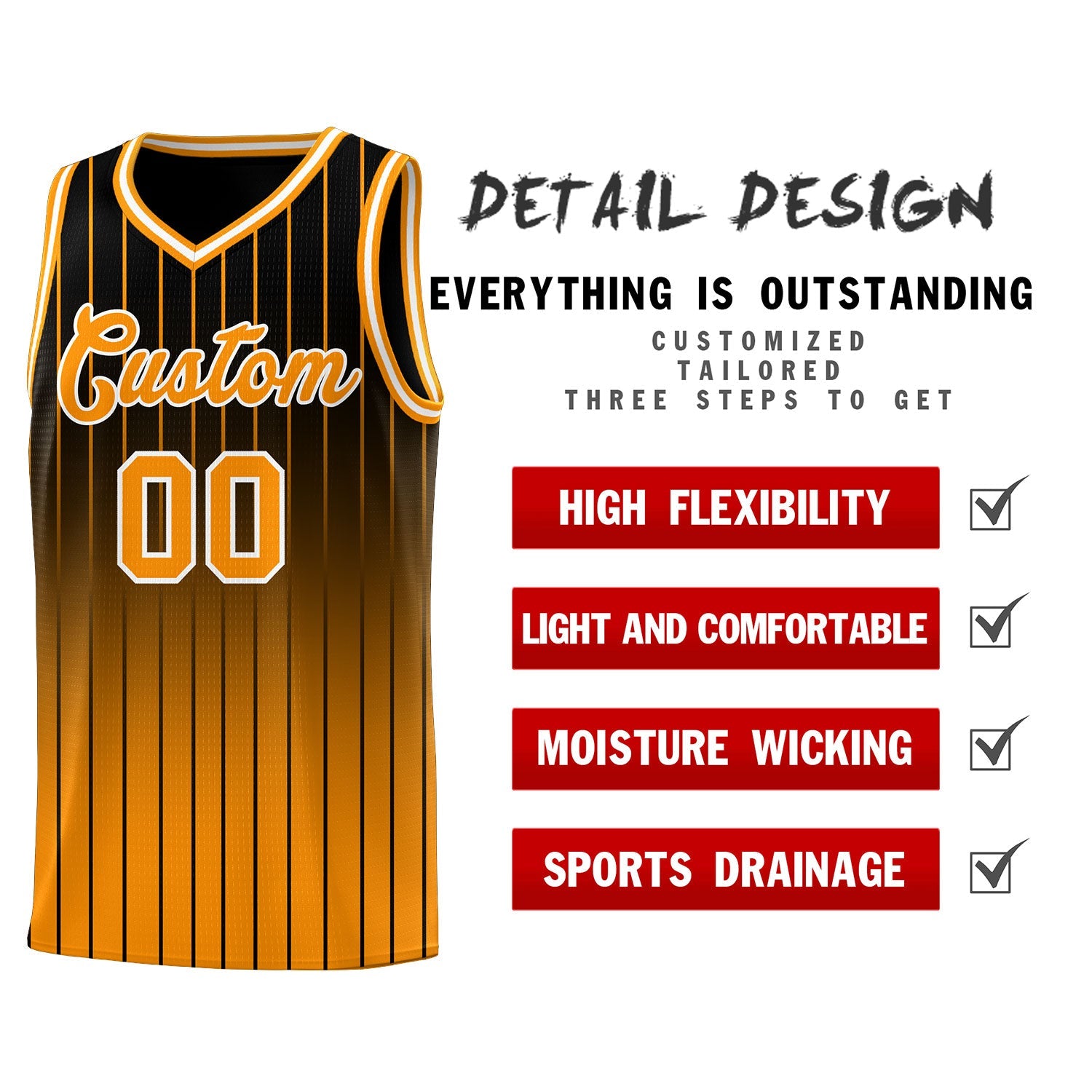 Custom Black Orange Gradient Fashion Sets Sports Stripe Uniform Basketball Jersey