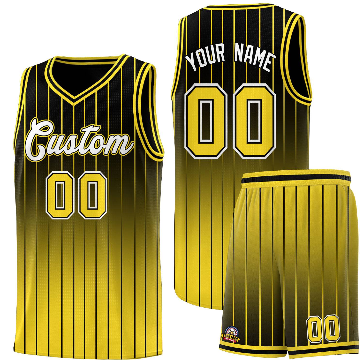 Custom Black Gold Gradient Fashion Sets Sports Stripe Uniform Basketball Jersey