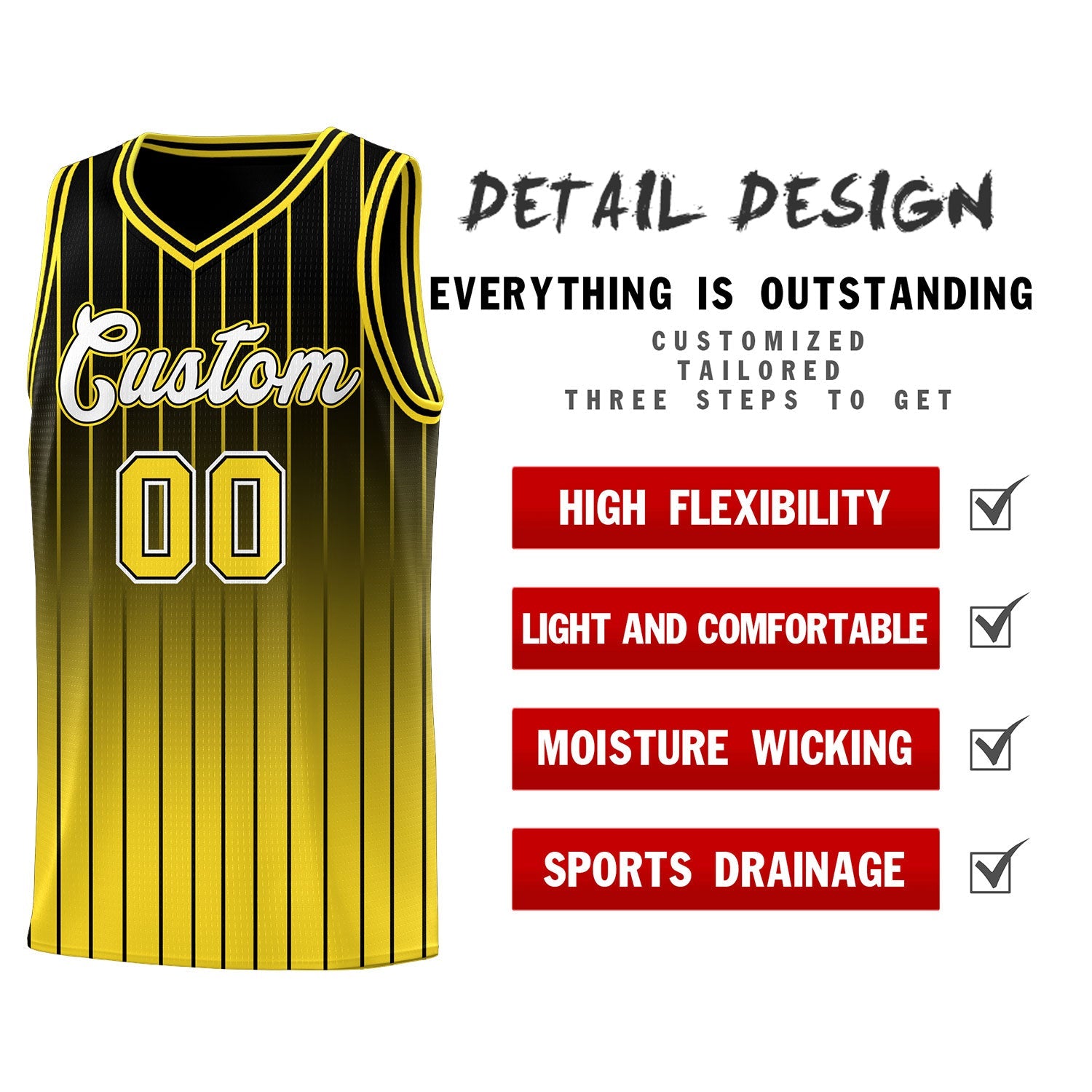 Custom Black Gold Gradient Fashion Sets Sports Stripe Uniform Basketball Jersey