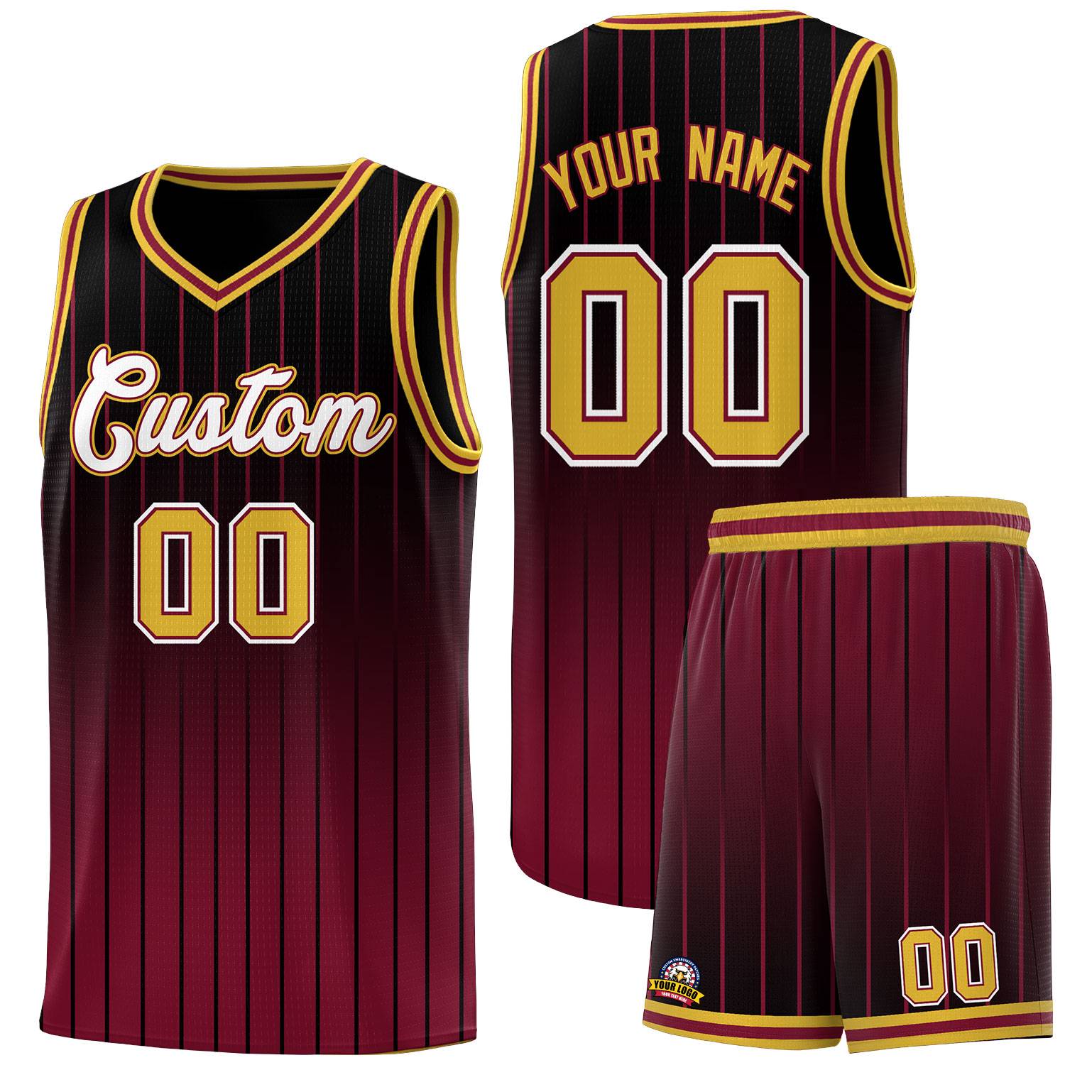 Custom Black Crimson Gradient Fashion Sets Sports Stripe Uniform Basketball Jersey