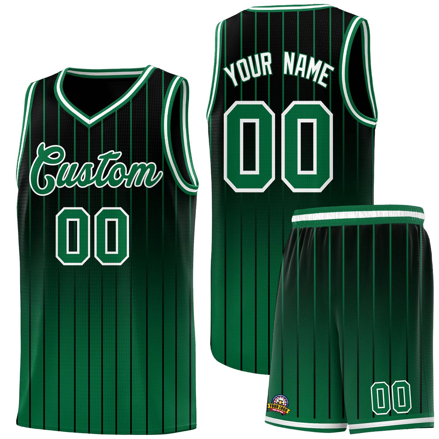 Custom Black Green Gradient Fashion Sets Sports Stripe Uniform Basketball Jersey