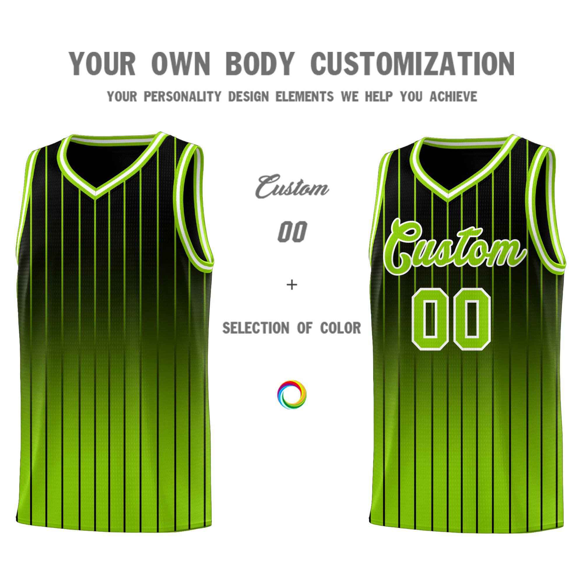 Custom Black Neon Green Gradient Fashion Sets Sports Stripe Uniform Basketball Jersey