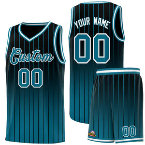 Custom Black Aqua Gradient Fashion Sets Sports Stripe Uniform Basketball Jersey