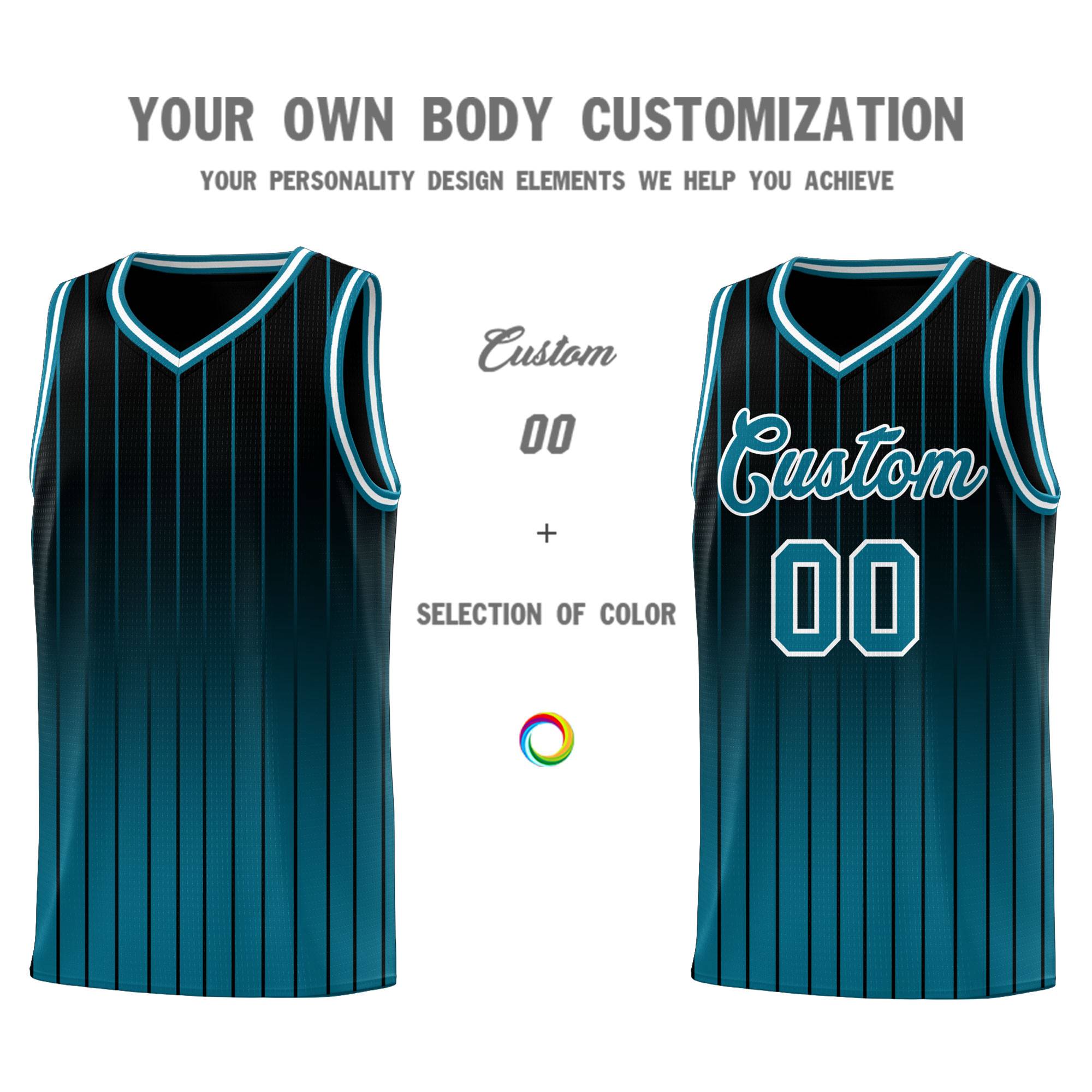 Custom Black Aqua Gradient Fashion Sets Sports Stripe Uniform Basketball Jersey