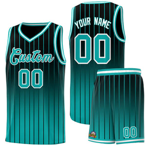 Custom Black Aqua Gradient Fashion Sets Sports Stripe Uniform Basketball Jersey