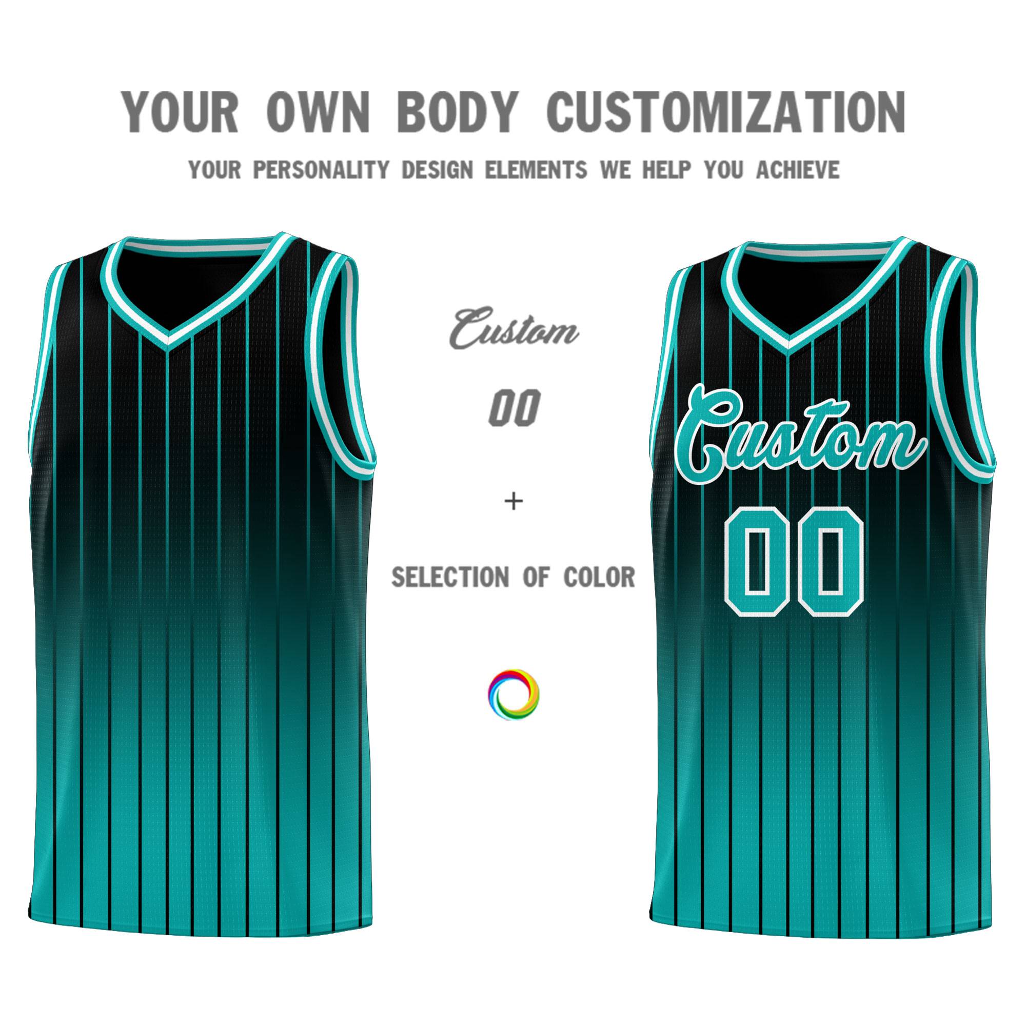 Custom Black Aqua Gradient Fashion Sets Sports Stripe Uniform Basketball Jersey