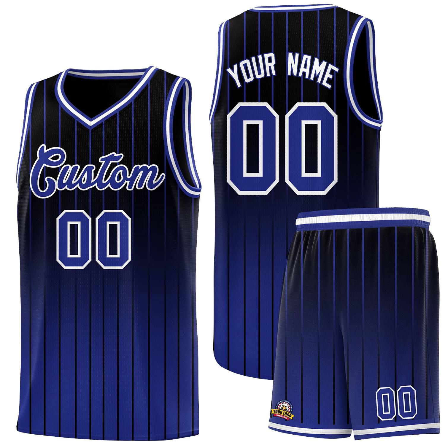 Custom Black Royal Gradient Fashion Sets Sports Stripe Uniform Basketball Jersey