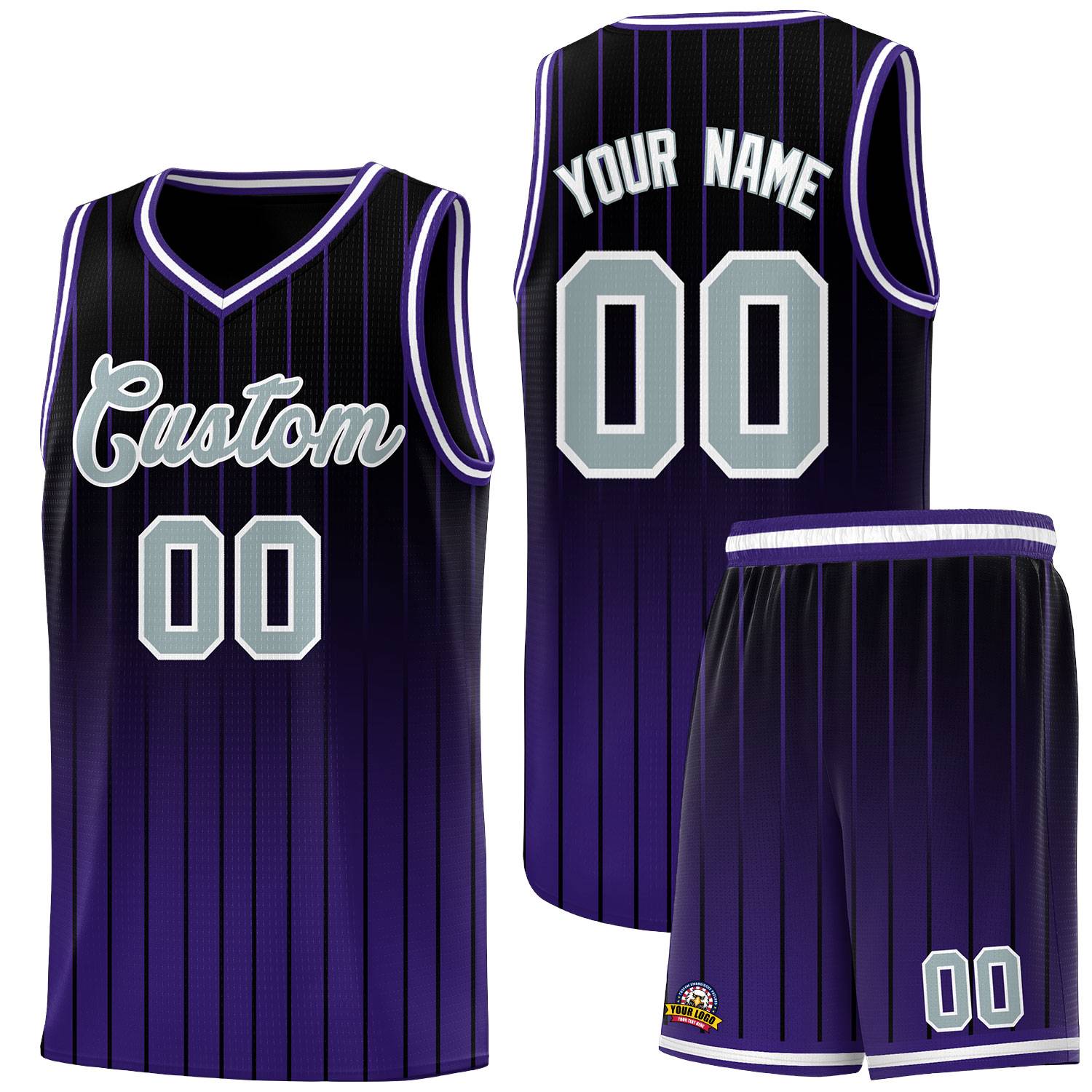 Custom Black Purple Gradient Fashion Sets Sports Stripe Uniform Basketball Jersey