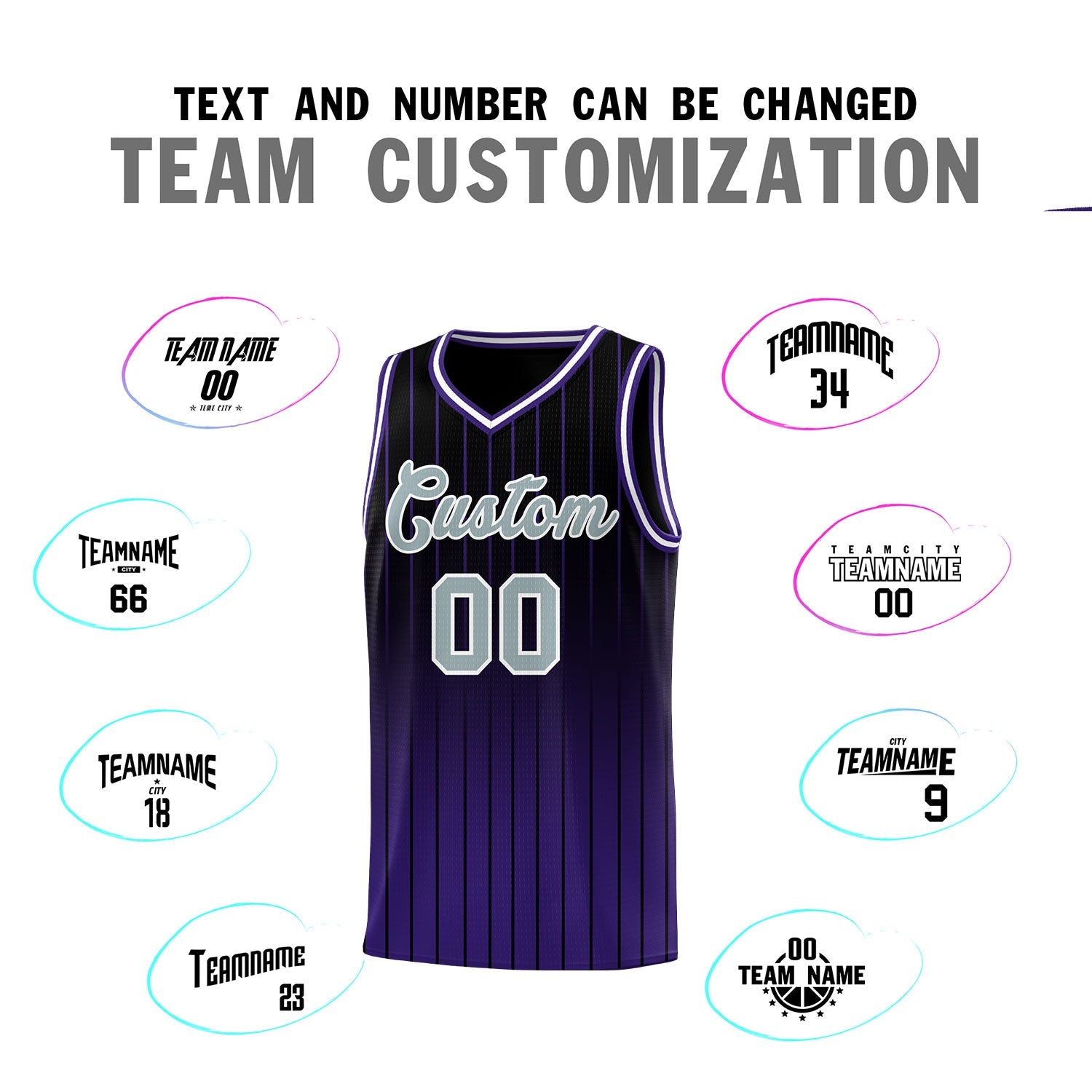 Custom Black Purple Gradient Fashion Sets Sports Stripe Uniform Basketball Jersey