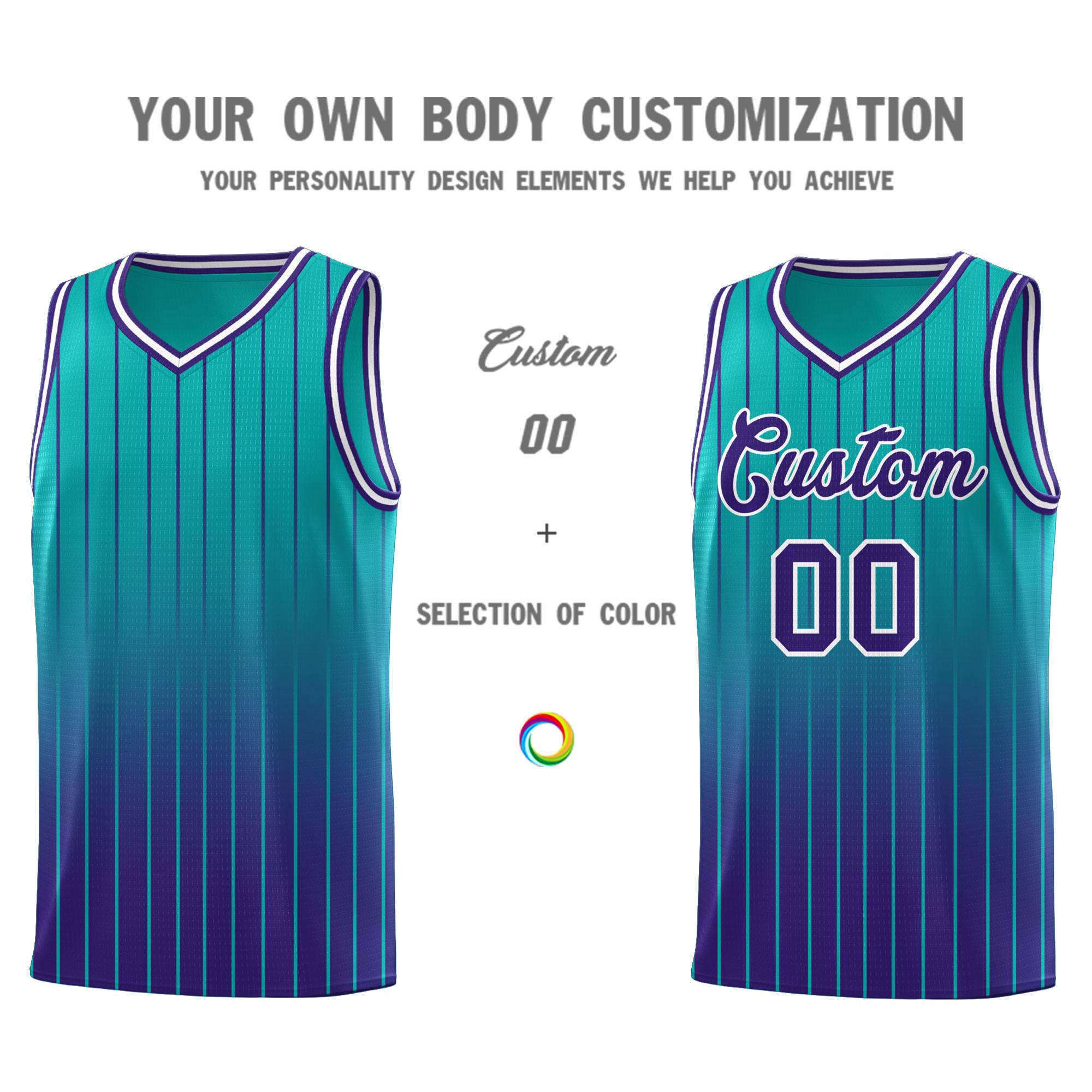 Custom Aqua Purple Gradient Fashion Sets Sports Stripe Uniform Basketball Jersey