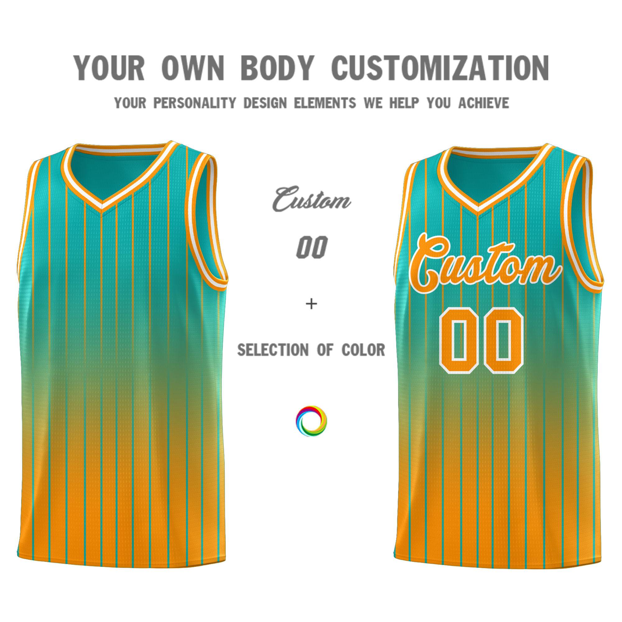 Custom Aqua Orange Gradient Fashion Sets Sports Stripe Uniform Basketball Jersey