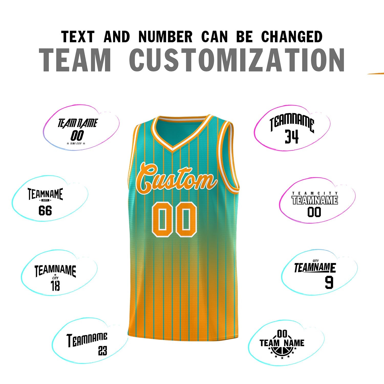 Custom Aqua Orange Gradient Fashion Sets Sports Stripe Uniform Basketball Jersey