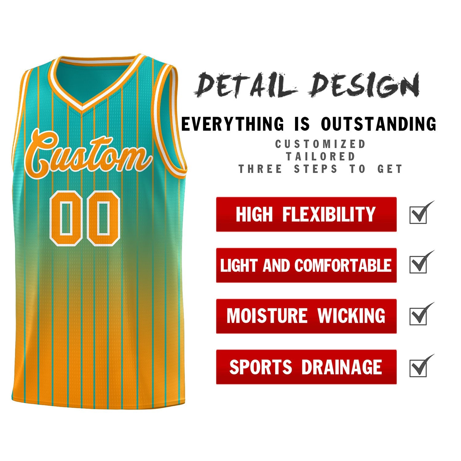 Custom Aqua Orange Gradient Fashion Sets Sports Stripe Uniform Basketball Jersey