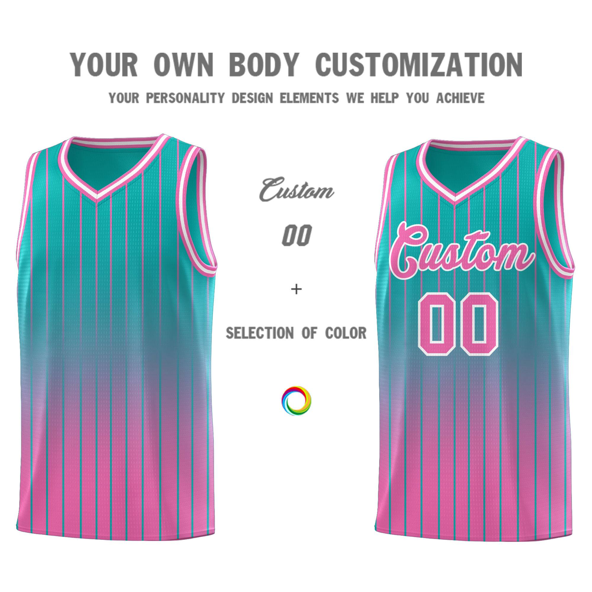 Custom Aqua Pink Gradient Fashion Sets Sports Stripe Uniform Basketball Jersey