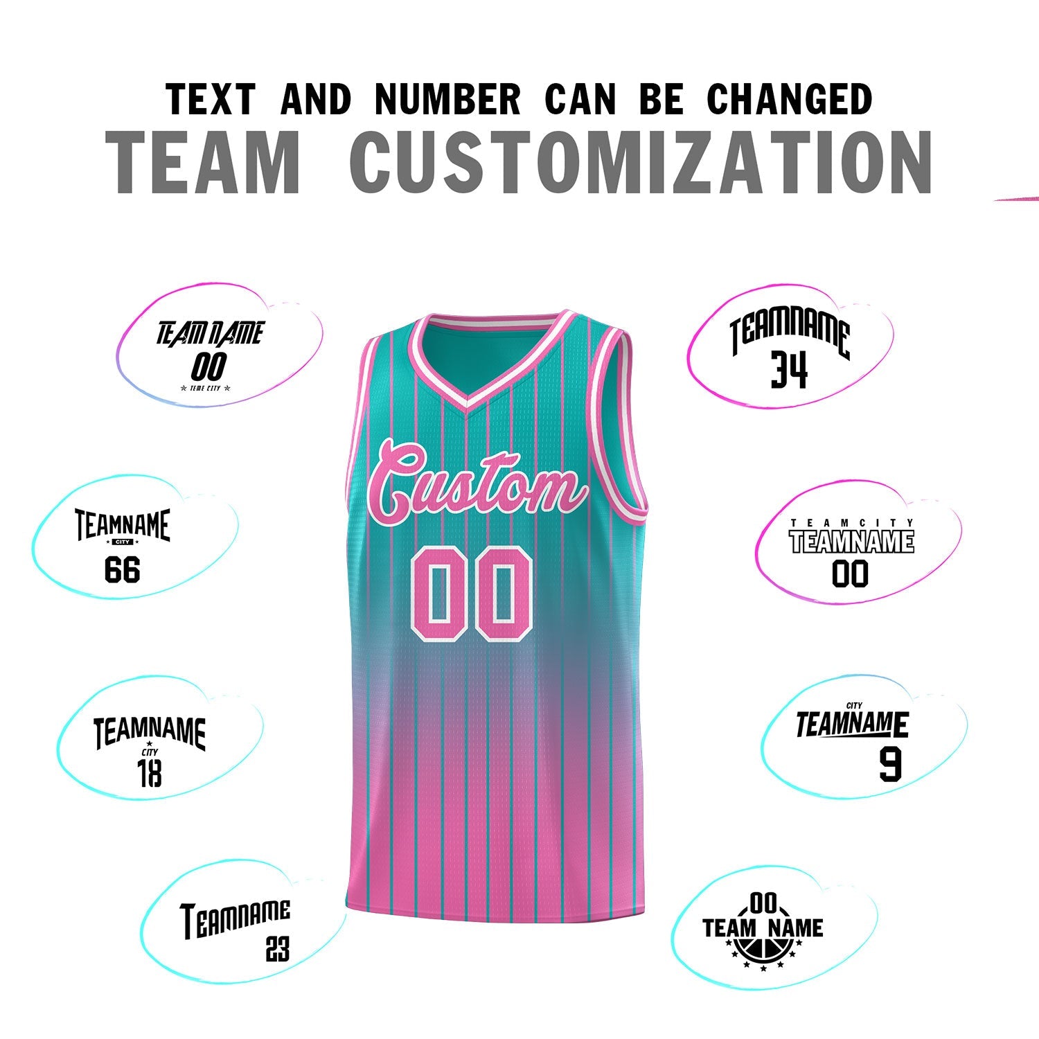 Custom Aqua Pink Gradient Fashion Sets Sports Stripe Uniform Basketball Jersey