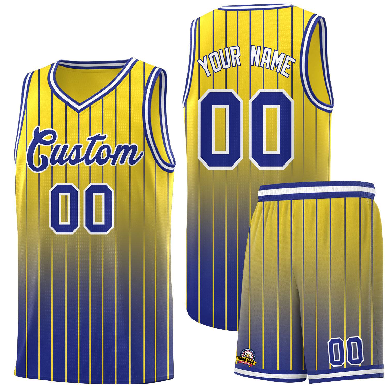 Custom Gold Royal Gradient Fashion Sets Sports Stripe Uniform Basketball Jersey