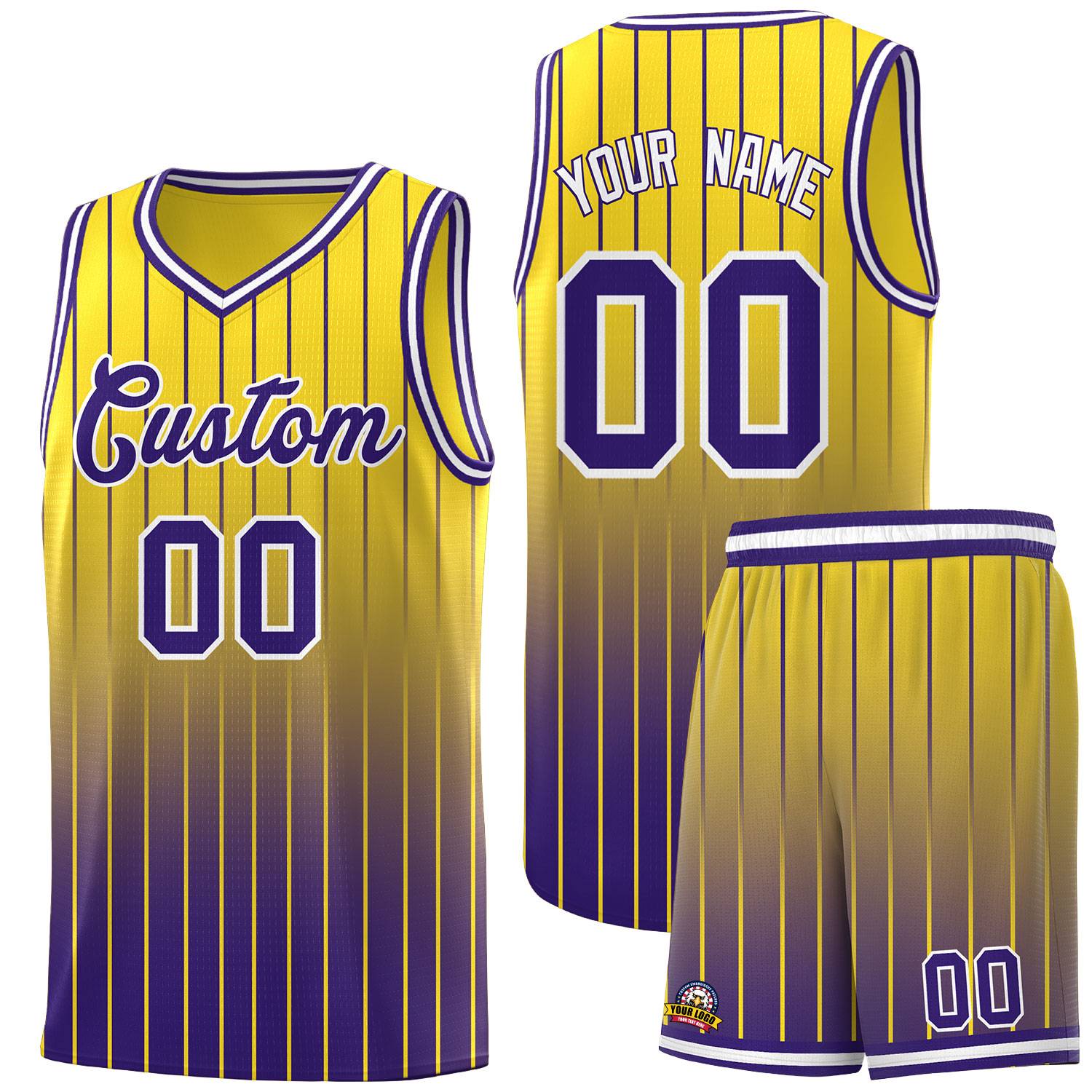 Custom Gold Purple Gradient Fashion Sets Sports Stripe Uniform Basketball Jersey