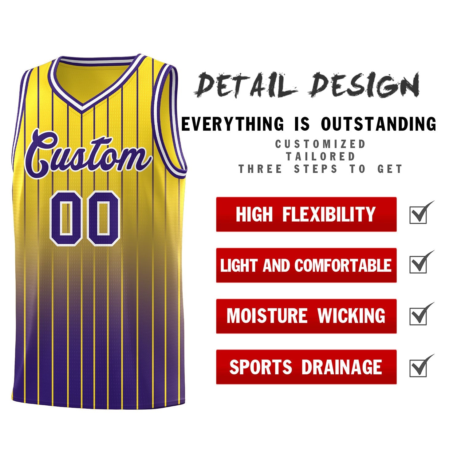 Custom Gold Purple Gradient Fashion Sets Sports Stripe Uniform Basketball Jersey