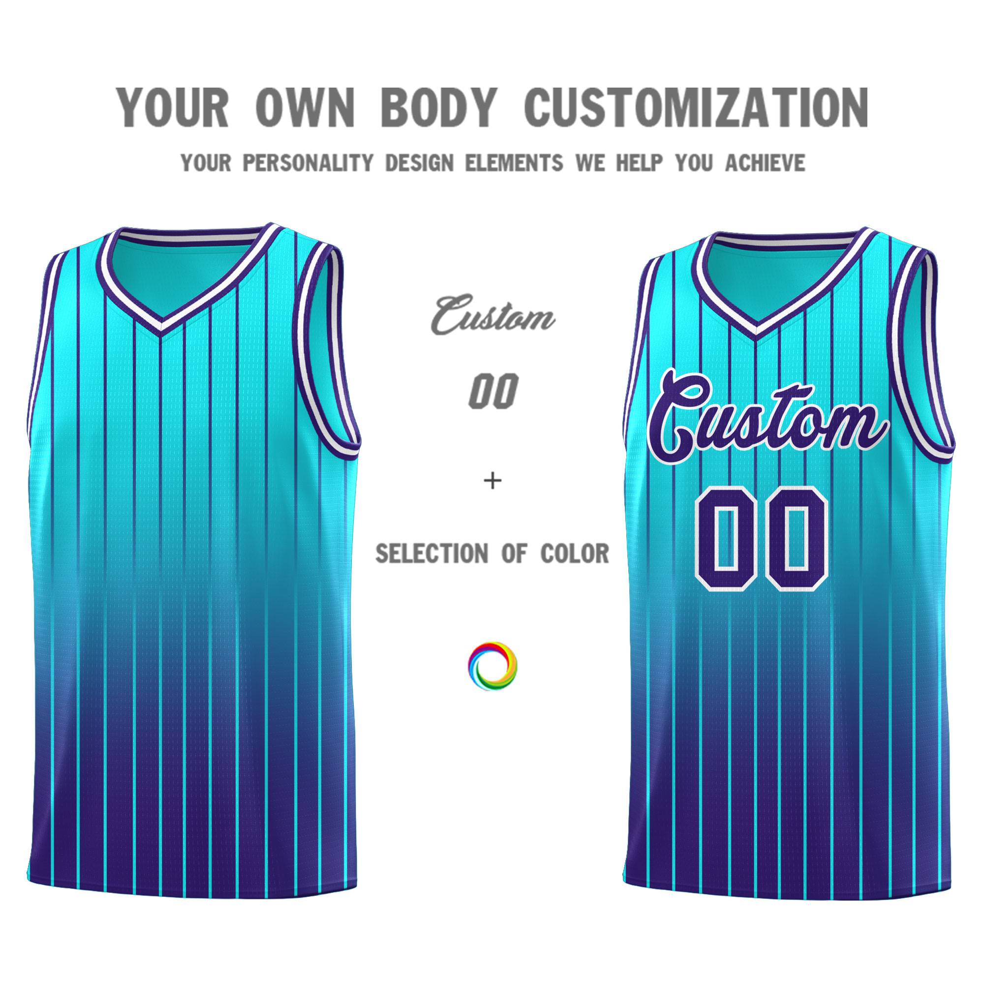 Custom Sky Blue Purple Gradient Fashion Sets Sports Stripe Uniform Basketball Jersey