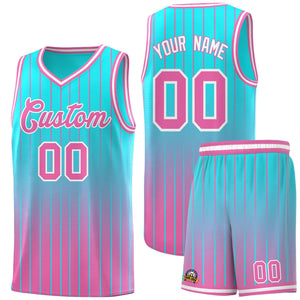 Custom Sky Blue Pink Gradient Fashion Sets Sports Stripe Uniform Basketball Jersey