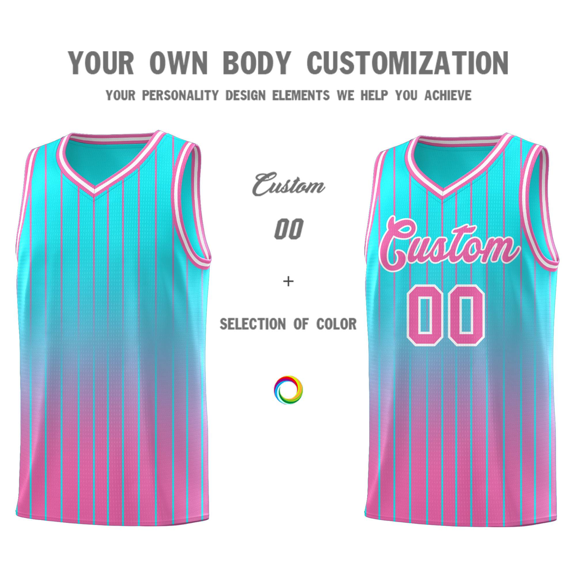 Custom Sky Blue Pink Gradient Fashion Sets Sports Stripe Uniform Basketball Jersey