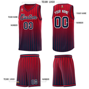 Custom Red Navy Gradient Fashion Sets Sports Stripe Uniform Basketball Jersey