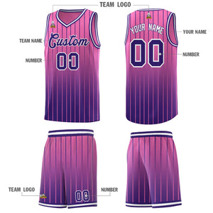 Custom Pink Purple Gradient Fashion Sets Sports Stripe Uniform Basketball Jersey