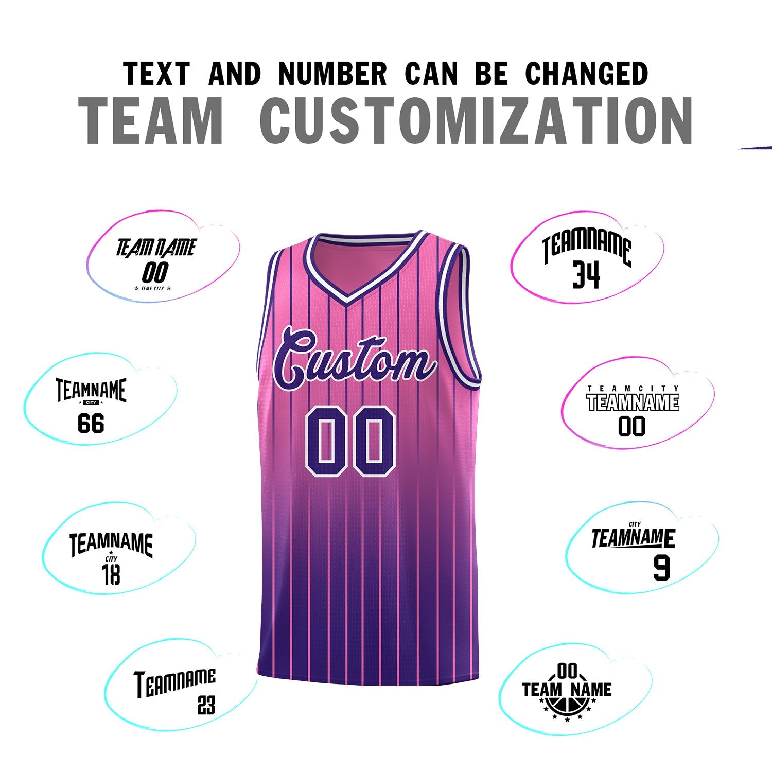 Custom Pink Purple Gradient Fashion Sets Sports Stripe Uniform Basketball Jersey