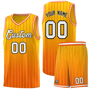 Custom Gold Orange Gradient Fashion Sets Sports Stripe Uniform Basketball Jersey