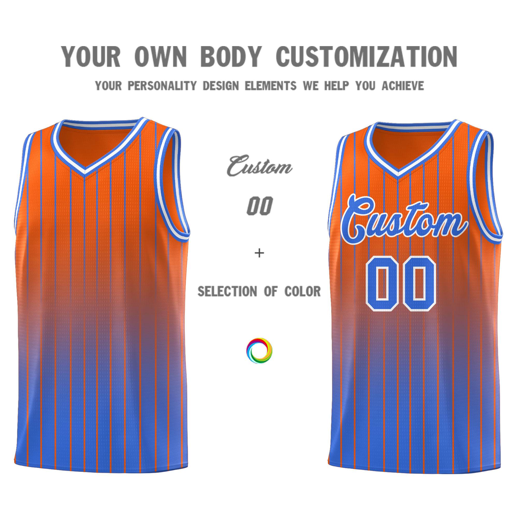 Custom Orange Powder Blue Gradient Fashion Sets Sports Stripe Uniform Basketball Jersey