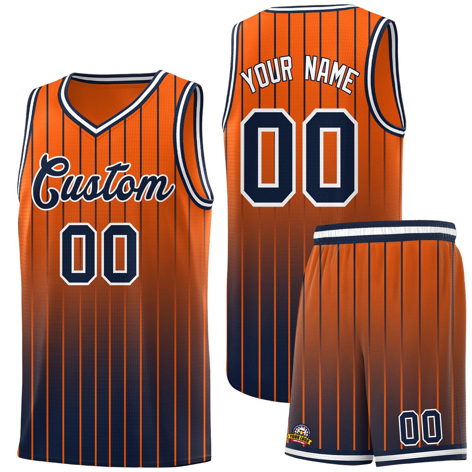 Custom Orange Navy Gradient Fashion Sets Sports Stripe Uniform Basketball Jersey