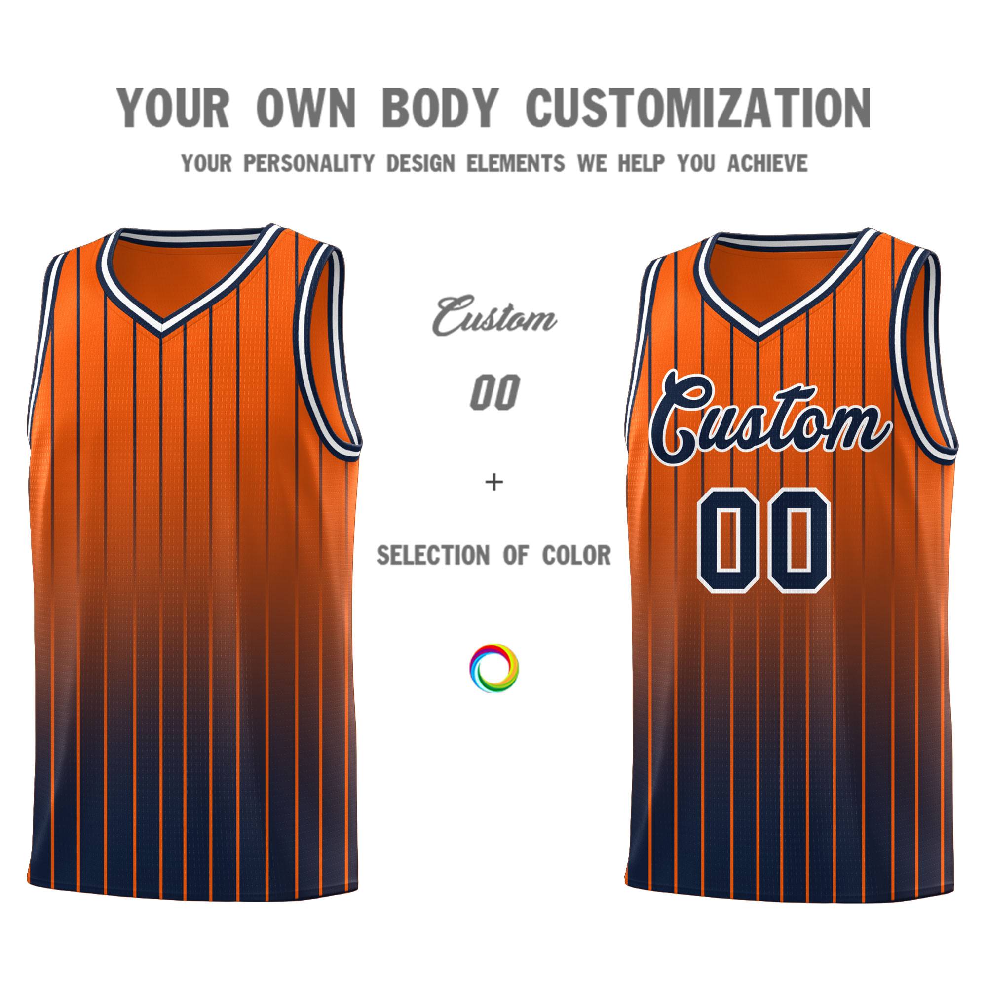 Custom Orange Navy Gradient Fashion Sets Sports Stripe Uniform Basketball Jersey