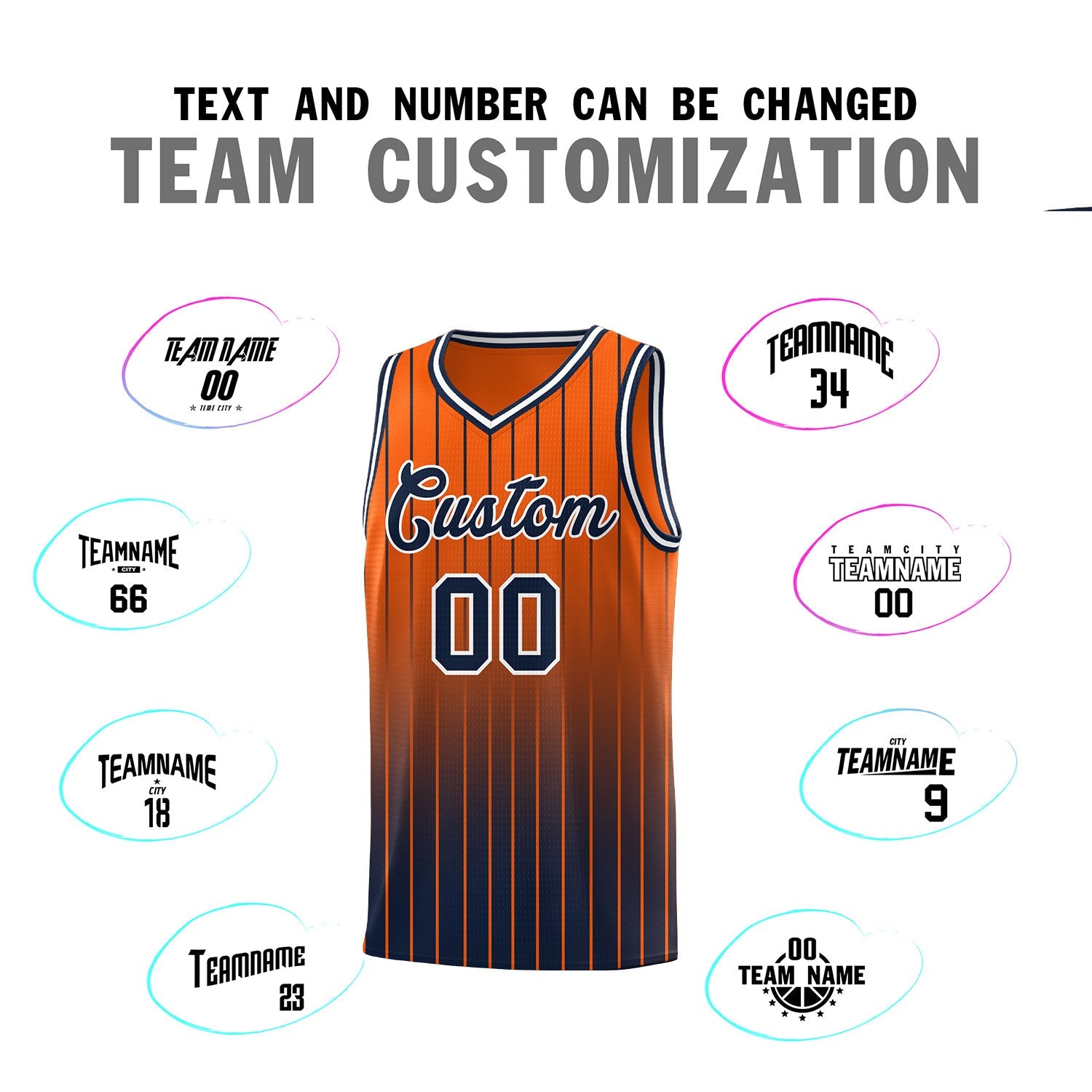 Custom Orange Navy Gradient Fashion Sets Sports Stripe Uniform Basketball Jersey