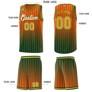 Custom Orange Green Gradient Fashion Sets Sports Stripe Uniform Basketball Jersey