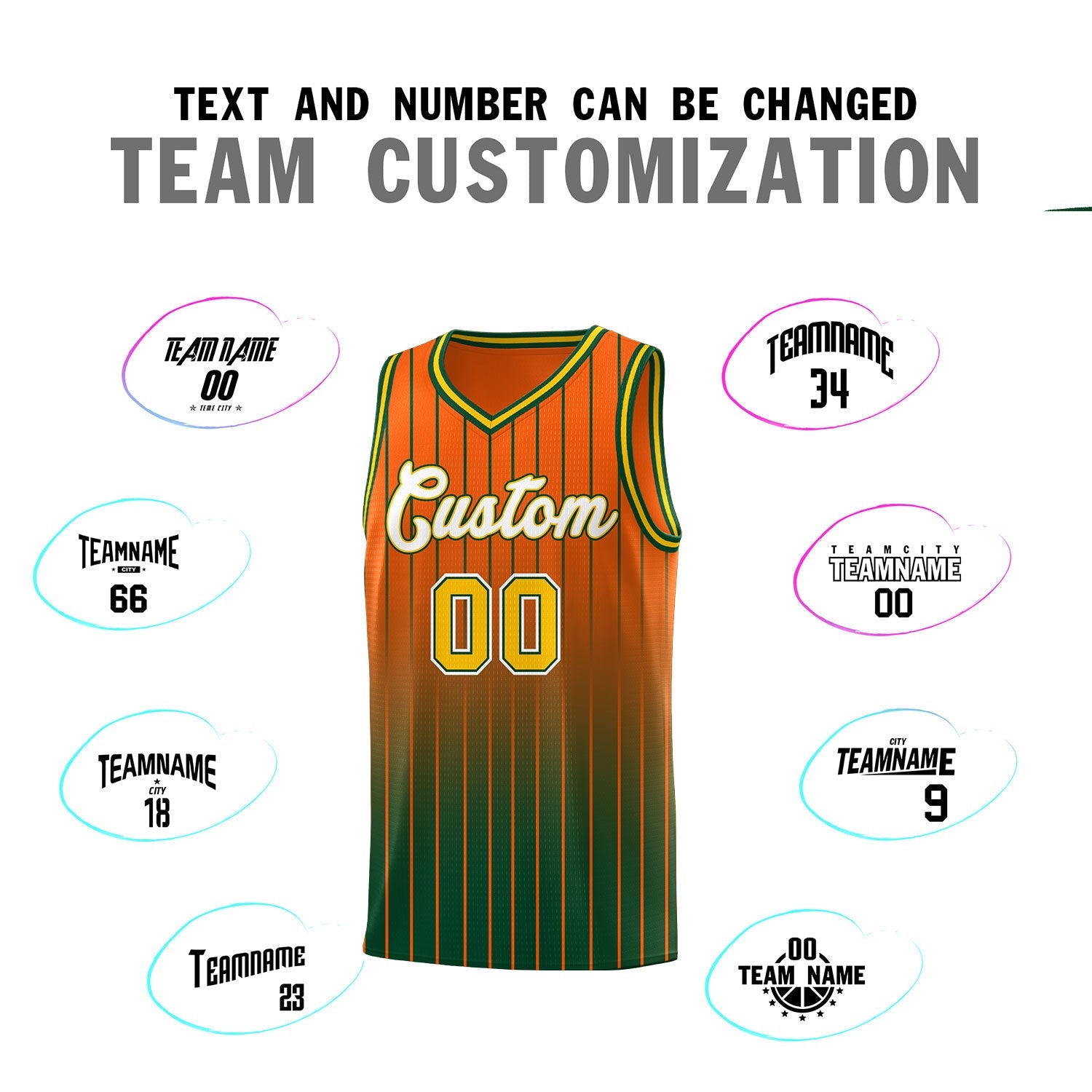 Custom Orange Green Gradient Fashion Sets Sports Stripe Uniform Basketball Jersey