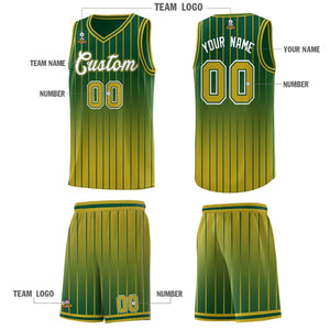 Custom Green Old Gold Gradient Fashion Sets Sports Stripe Uniform Basketball Jersey