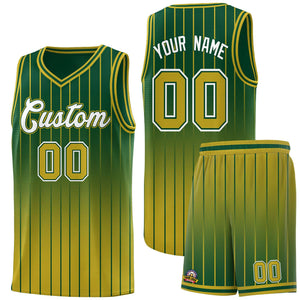 Custom Green Old Gold Gradient Fashion Sets Sports Stripe Uniform Basketball Jersey