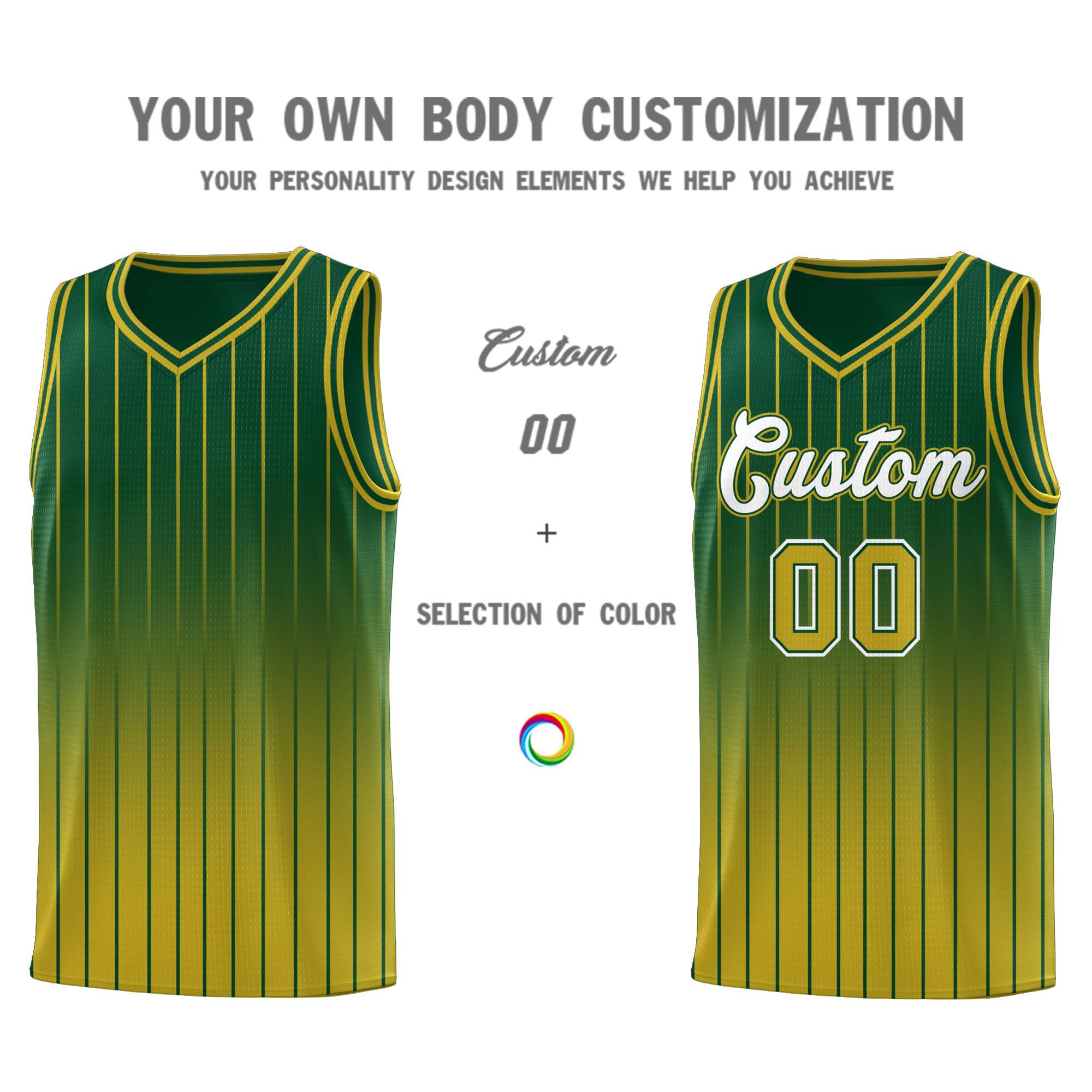 Custom Green Old Gold Gradient Fashion Sets Sports Stripe Uniform Basketball Jersey