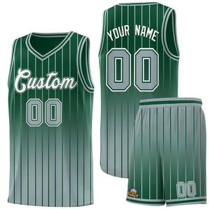 Custom Green Silver Gradient Fashion Sets Sports Stripe Uniform Basketball Jersey