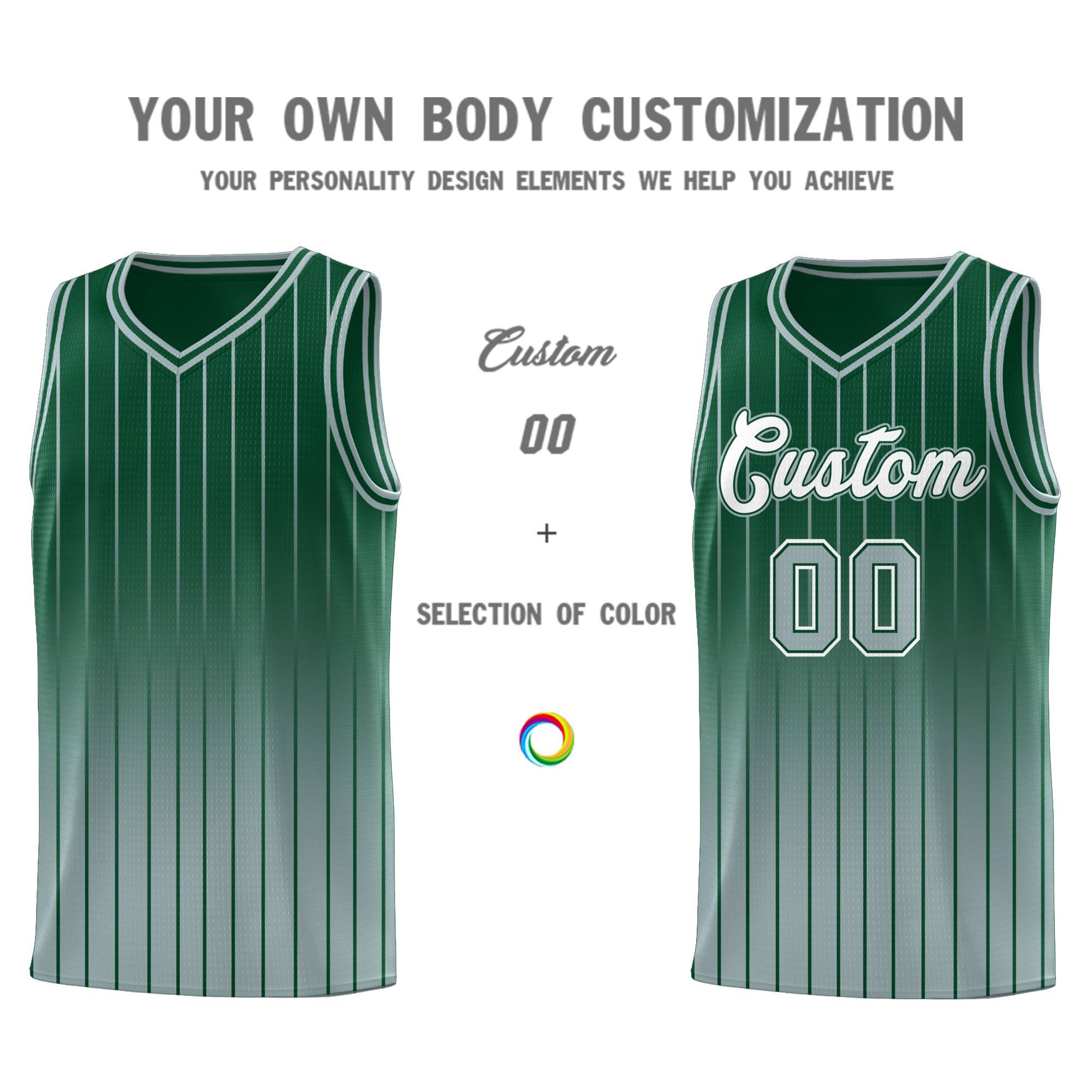 Custom Green Silver Gradient Fashion Sets Sports Stripe Uniform Basketball Jersey