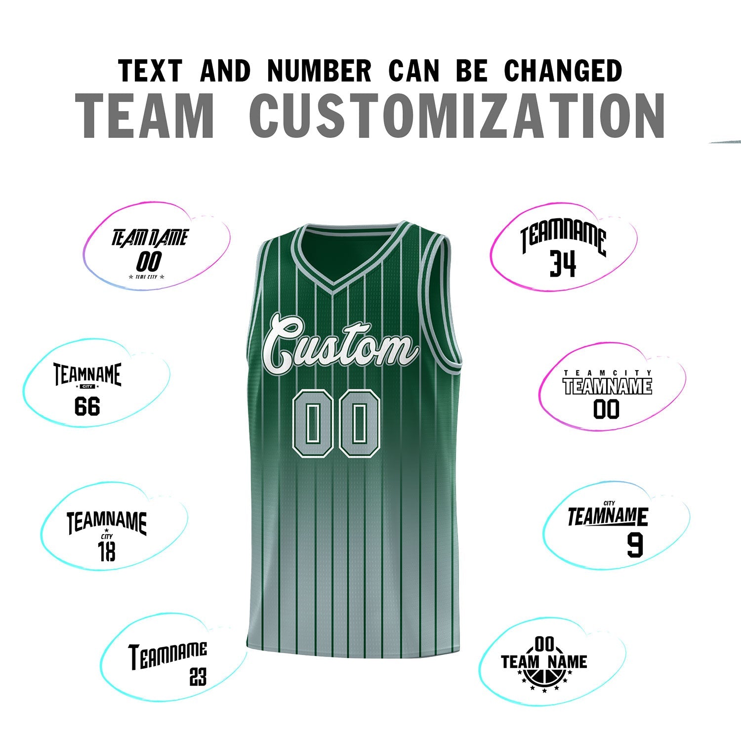 Custom Green Silver Gradient Fashion Sets Sports Stripe Uniform Basketball Jersey