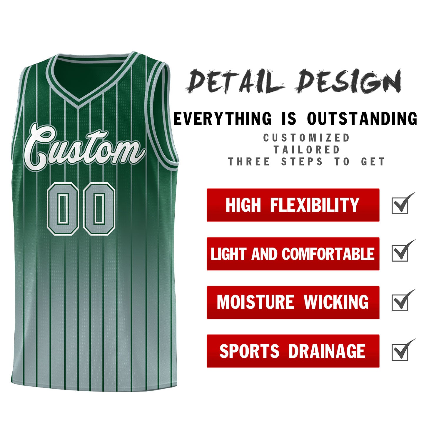 Custom Green Silver Gradient Fashion Sets Sports Stripe Uniform Basketball Jersey