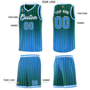 Custom Green Powder Blue Gradient Fashion Sets Sports Stripe Uniform Basketball Jersey